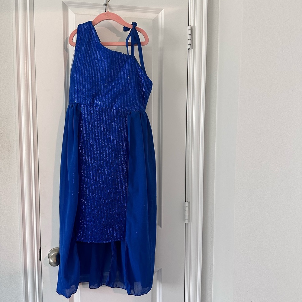 Blue One-Shoulder Sequin Dress